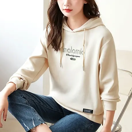 连帽卫衣女春秋2023年新款时尚小个子宽松休闲上衣刺绣字薄款外套商品大图