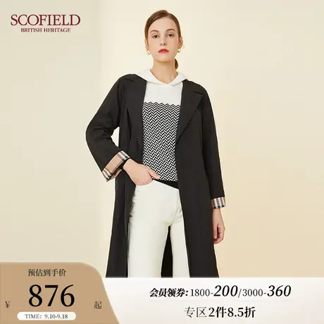 Scofield女装秋季轻薄英伦风设计感时尚收腰格纹中长款风衣外套商品大图