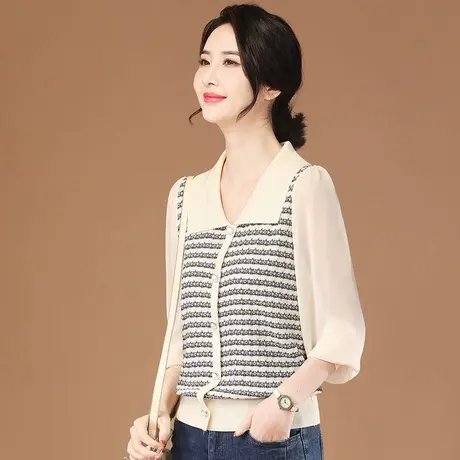 韩潮袭人奶系海军领条纹长袖薄款针织衫女2023秋新款显瘦毛衣商品大图