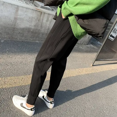 2022新款运动裤女ins潮春秋冬宽松束脚休闲裤子显瘦加绒黑色卫裤图片