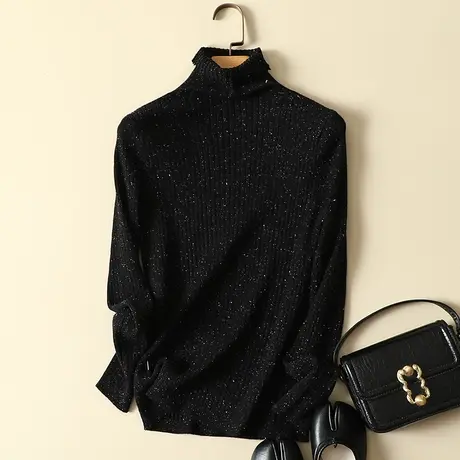秋冬2023新款韩版堆堆高领毛衣套头针织打底衫黑色内搭女士上衣商品大图