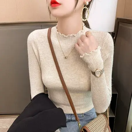 2023年秋冬新款半高领毛衣女韩版打底衫女弹力修身套头百搭针织衫图片