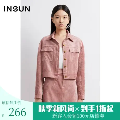 恩裳秋季棉质舒适百搭通勤浅粉色灯芯绒短外套女图片