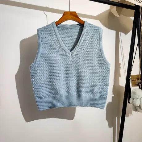 针织背心马甲女外穿秋冬新款韩系宽松v领叠穿无袖毛衣坎肩学院风商品大图