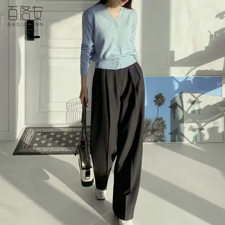 百洛安V领针织衫女百搭开衫秋装新款温柔风简约长袖毛衣上衣外套图片