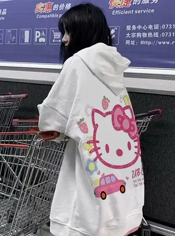 vintage卫衣女春秋oversize小众高街潮牌ins慵懒风bf薄款连帽外套商品大图