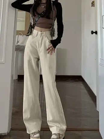 清仓捡漏小众高腰个性阔腿垂感拖地裤秋冬直筒宽松港风牛仔潮商品大图