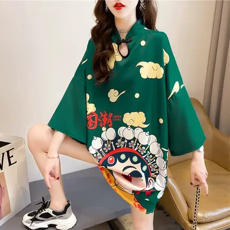 短袖t恤女夏季韩版宽松改良旗袍中长款中国风休闲汉服连衣裙子潮图片