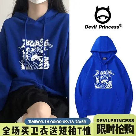 卫衣女春秋新款美式复古ins慵懒港风chic加绒oversize小个子上衣商品大图