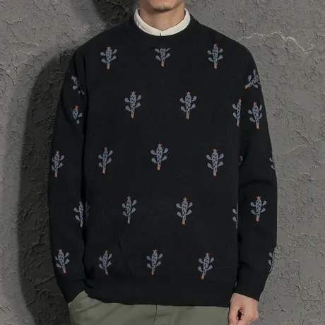 男士毛衣秋冬款日系复古圆领韩版潮流个性慵懒针织衫套头加厚保暖商品大图