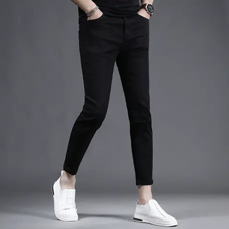 纯黑色九分牛仔裤男修身小脚裤夏季薄款2023新款弹力男士裤子9分图片