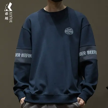 希越针织350g重磅卫衣男秋季宽松大码拼接发泡印花设计内搭打底衫图片