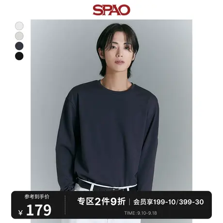 SPAO男士T恤2023年秋冬新款韩国同款长袖纯色T恤衫SPLWD12M01商品大图