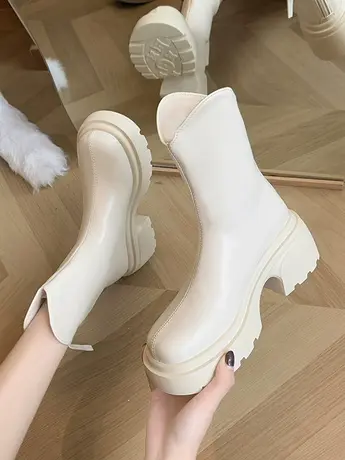 小众粗跟厚底马丁靴女2023夏秋新款复古小个子英伦风短筒瘦瘦靴子图片