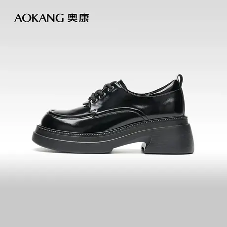 【门店发货】奥康女鞋 春秋季新款时尚百搭乐福鞋黑色小皮鞋女图片