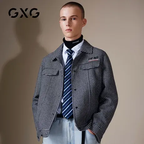 GXG男装 秋季新款商场同款翻领千鸟格潮流夹克外套GY121553G商品大图