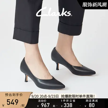 Clarks其乐女鞋紫罗兰系列2023年秋季黑色高跟鞋浅口小猫跟单鞋女图片