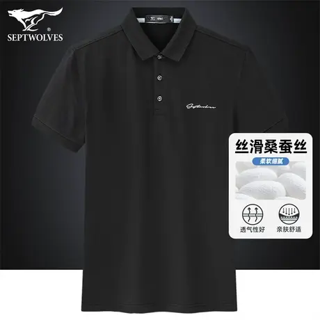 七匹狼狼族生活桑蚕丝短袖T恤男夏季凉感舒适都市休闲翻领POLO衫商品大图