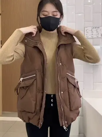 秋冬季新款宽松羽绒棉马甲女外穿潮流时尚大口袋坎肩背心马夹外套商品大图