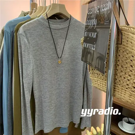 韩国多色天丝羊毛面膜长袖t恤女秋装新款显瘦无敌百搭打底衫上衣商品大图