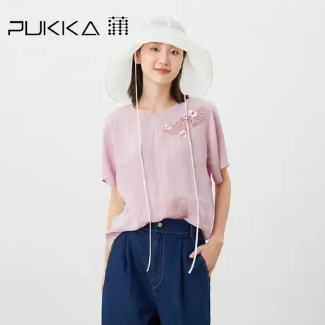 蒲PUKKA 原创设计女装2023夏季衬衫短袖定制苎麻镂空绣新中式上衣商品大图