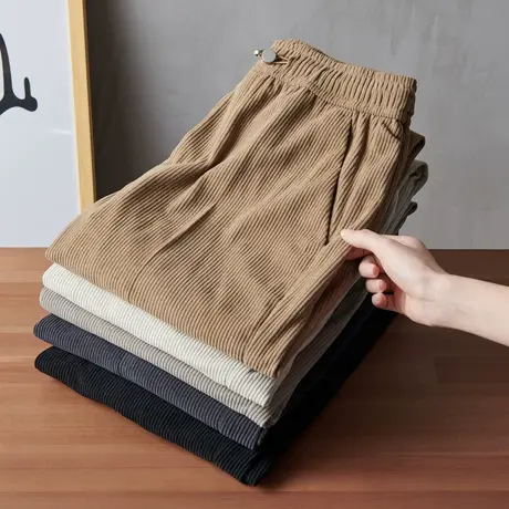 灯芯绒休闲裤男秋冬直筒修身九分裤男士毛呢西裤裤子男冬季加厚款商品大图