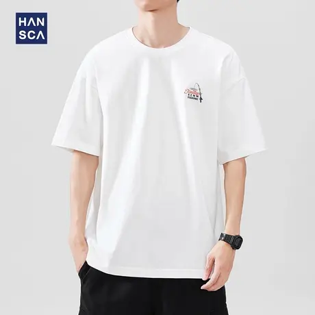 hansca 薄款圆领运动纯棉短袖T恤男2025夏季210g针织潮牌印花上衣商品大图