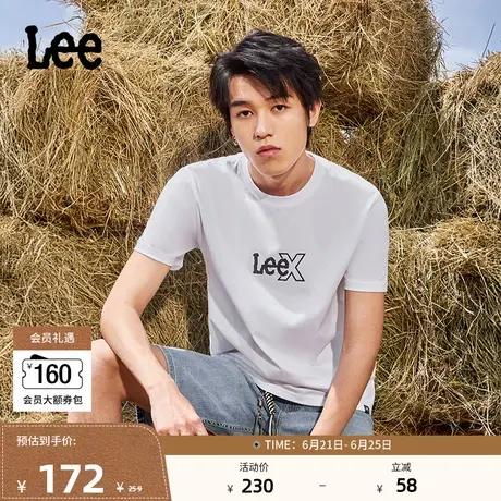 Lee25春夏新品标准版圆领闪粉Logo印花男短袖T恤休闲LMT0098104LE商品大图