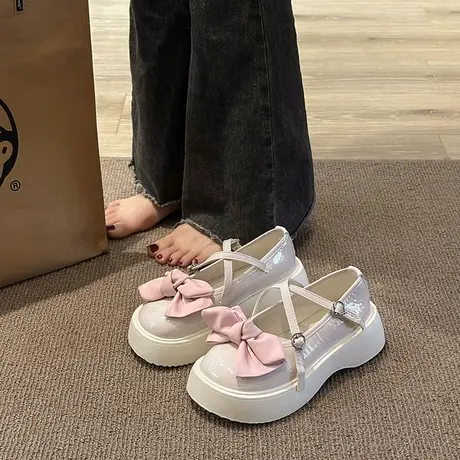 松糕厚底松糕蝴蝶结小皮鞋女2023新款夏季lolita大头鞋玛丽珍单鞋商品大图