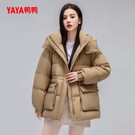 鸭鸭羽绒服女2024冬季新品中长款时尚百搭连帽加厚鸭绒保暖外套商品大图