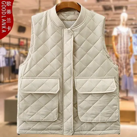 大码妈妈秋冬夹棉羽绒棉马甲女宽松洋气立领加厚保暖棉服马夹外套商品大图