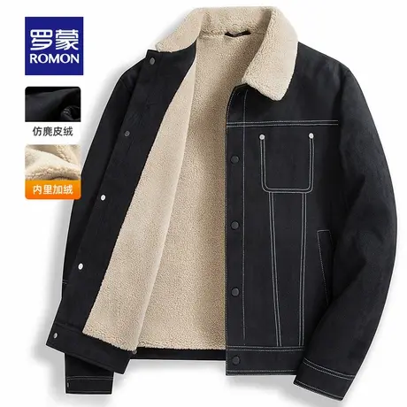 【仿麂皮绒】罗蒙男士时尚休闲夹克2025冬季厚款加绒保暖短款外套商品大图