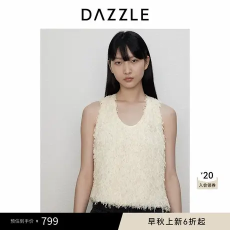 DAZZLE地素奥莱 雪纺衫秋季女装无袖流苏拼接背心式上衣商品大图