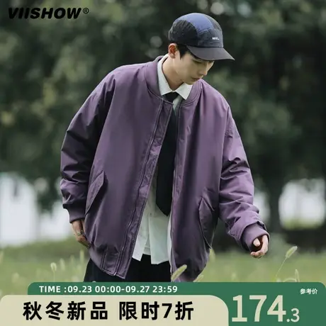 VIISHOW刺绣拼色棉衣男两面穿日系复古秋冬季新品潮牌宽松外套商品大图