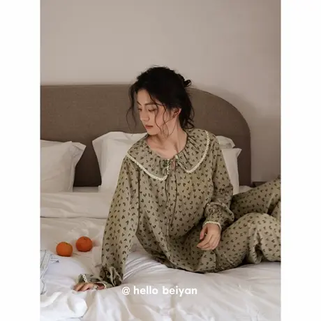 贝妍韩系早秋甜美穿搭睡衣女款春秋季长袖莫代尔棉家居服大码套装商品大图