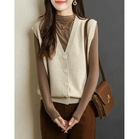 女装针织坎肩马甲开衫女春秋季洋气外搭外穿毛衣背心2023新款外套图片