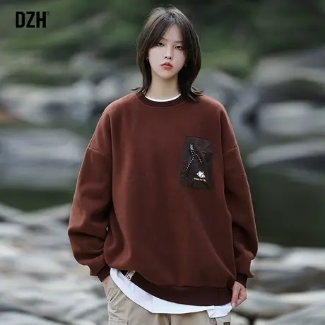 情侣摇粒绒重磅卫衣男秋季宽松长袖上衣圆领男装2023新款情侣装潮商品大图