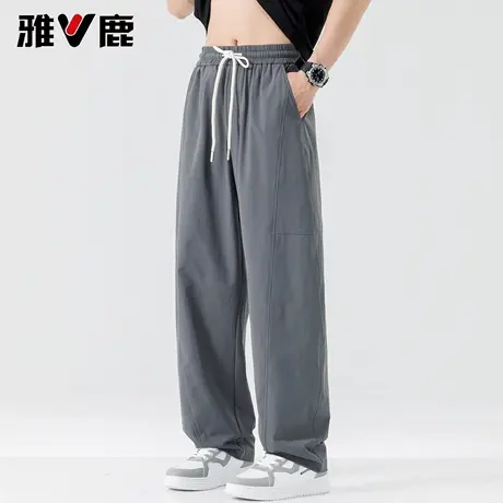 雅鹿2026春秋季新款垂感宽松休闲裤男青年时尚高级感抽绳弯刀长裤商品大图