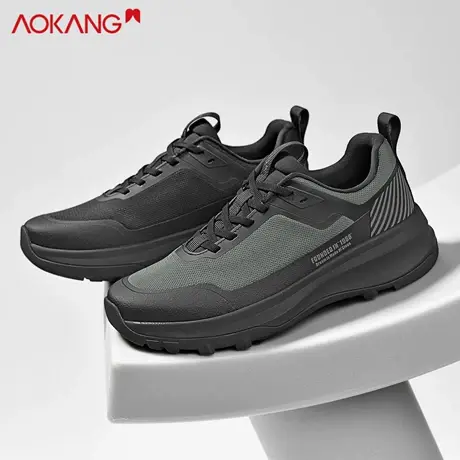 奥康男鞋2025新款秋季休闲运动鞋男款增高户外登山鞋耐磨黑色透气图片