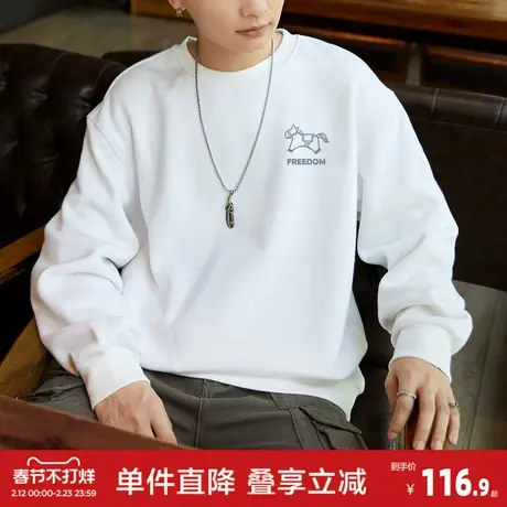 唐狮2026春季新款圆领卫衣男士套头落肩款宽松打底潮牌印花设计商品大图