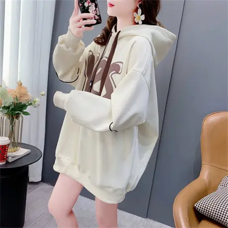 春秋薄款卫衣女中长款2023新款宽松慵懒风百搭设计感oversize外套商品大图