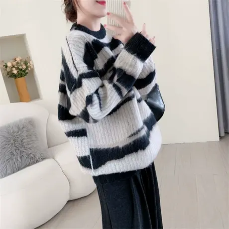 中长款软糯圆领毛衣女秋冬2023年新款宽松慵懒风加厚时尚外穿上衣商品大图