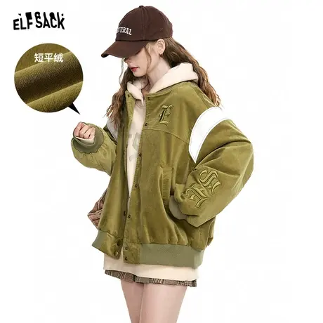 妖精的口袋美式复古棒球服外套女2023秋冬新款小个子运动休闲上衣商品大图