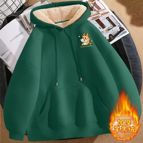 秋冬套头卫衣女加绒加厚冬装2023新款爆款冬季女装羊羔绒外套上衣图片