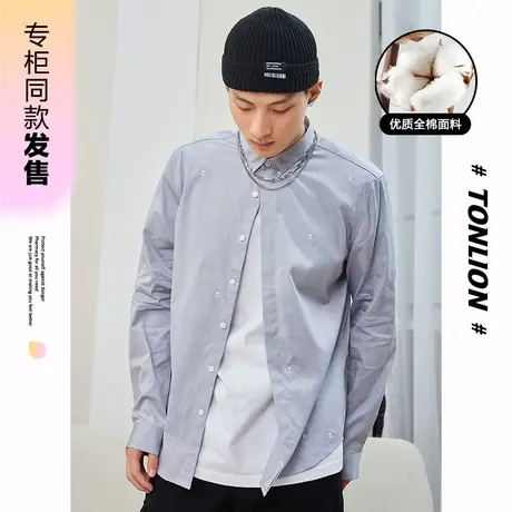 [商场同款]唐狮春秋季男士衬衫休闲都市绣花衬衫潮流百搭男外套图片