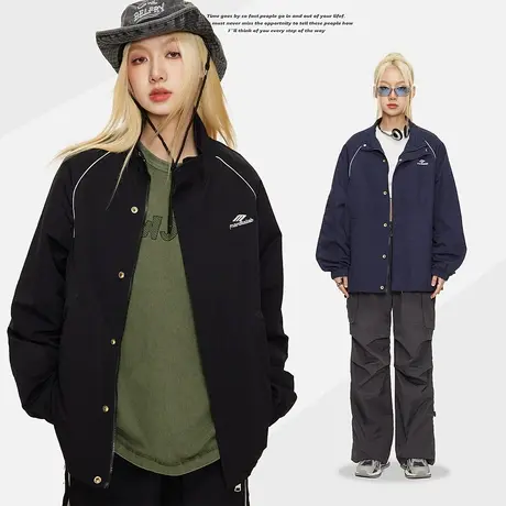 潮牌复古运动外套女春秋2023新款户外宽松街头运动夹克上衣商品大图