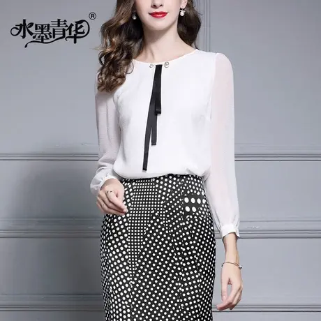 春季新品时尚百搭雪纺衫简约纯色长袖女衫上衣商品大图