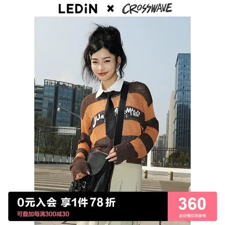 【crosswave联名】条纹套装女2023年春夏新品POLO领长袖C1EED2102图片
