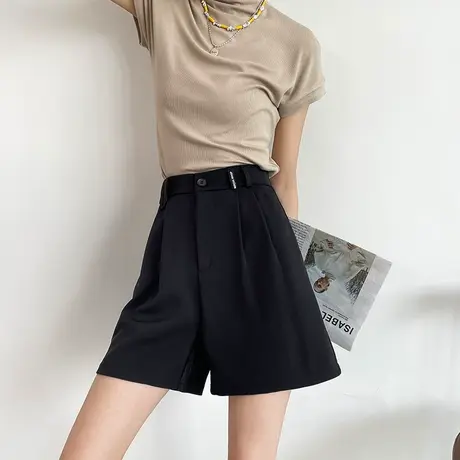 黑色短裤女夏季薄款高腰阔腿西装裤a字百搭休闲显瘦宽松五分中裤图片