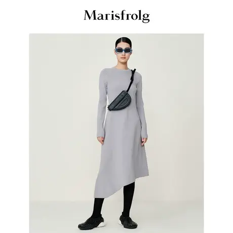 【天然亲肤系列】玛丝菲尔秋季灰紫色裙摆斜裁修身连衣裙图片